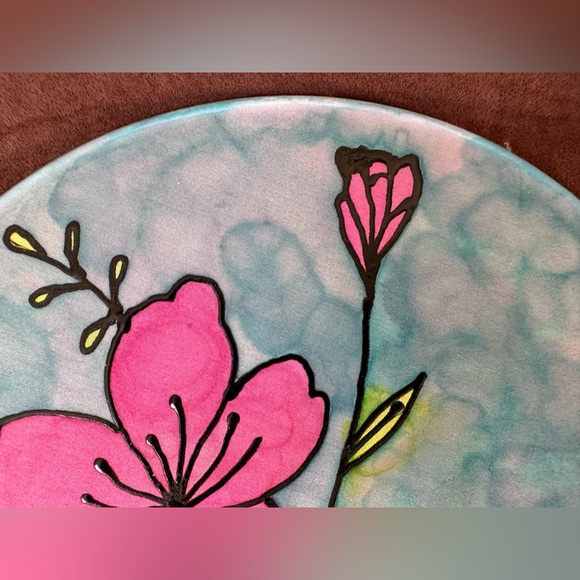 Handmade Silk Painting Art Piece - Hawaiian Flower Vibrant Colors Tie Dye Effect - Picture 3 of 13